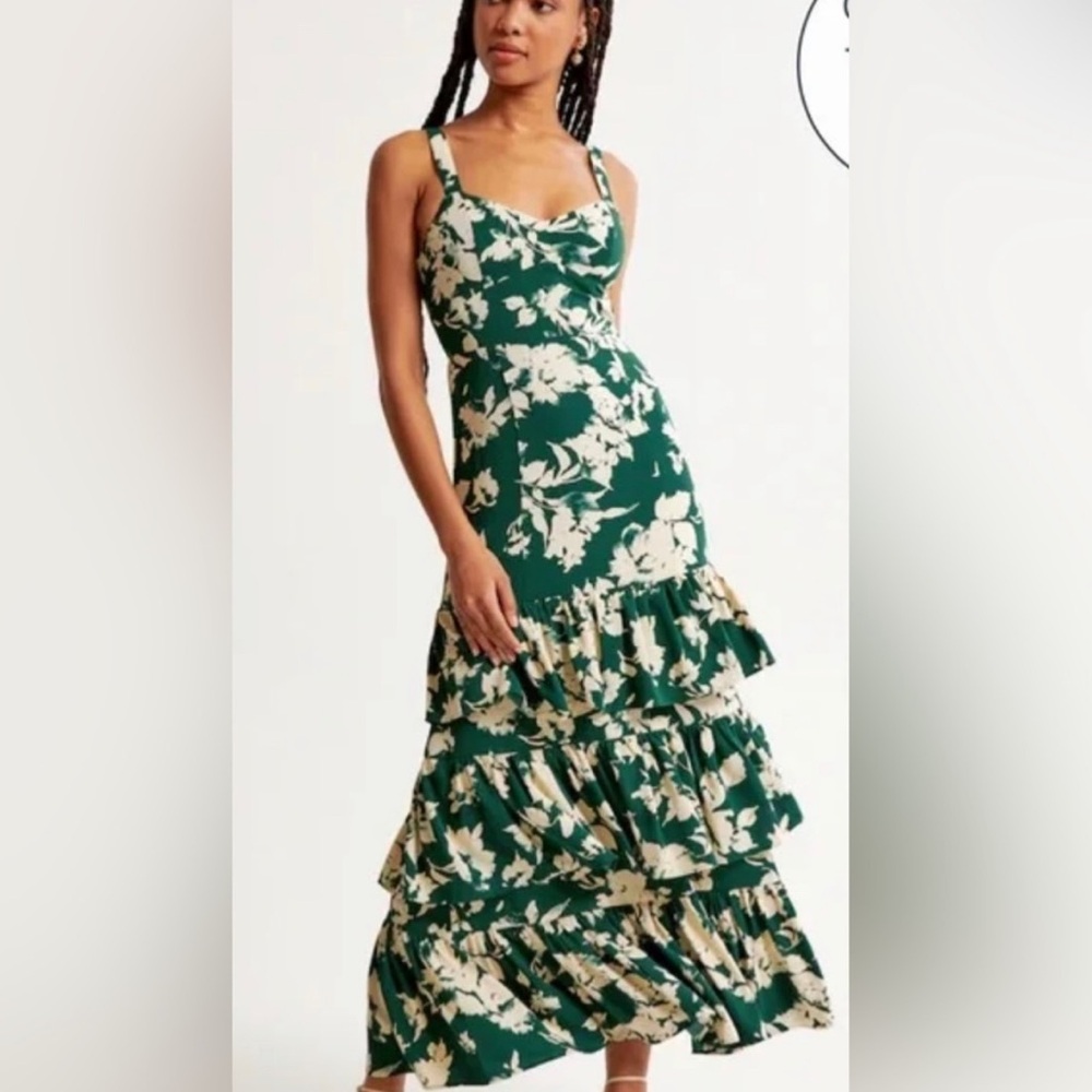 NWT Abercrombie & Fitch Green Floral Maxi Dress size Medium Tall